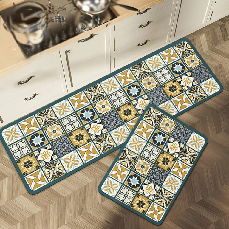 Keukenloper azuur en goud - 50cmx160cm